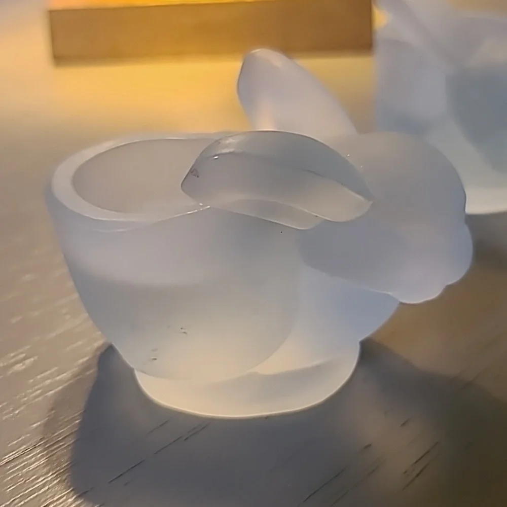 Frosted Glass Rabbit Candle Holders with Blue Candles